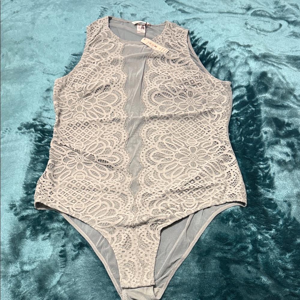 Victoria's Secret Lace Bodysuit in Soft Gray